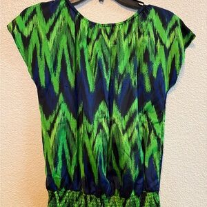 Michael Kors Vibrant Zigzag Blouse in Green and Blue